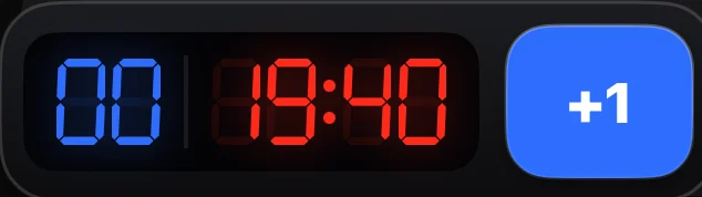 The timer minimised to a small floating clock with a +1 button.